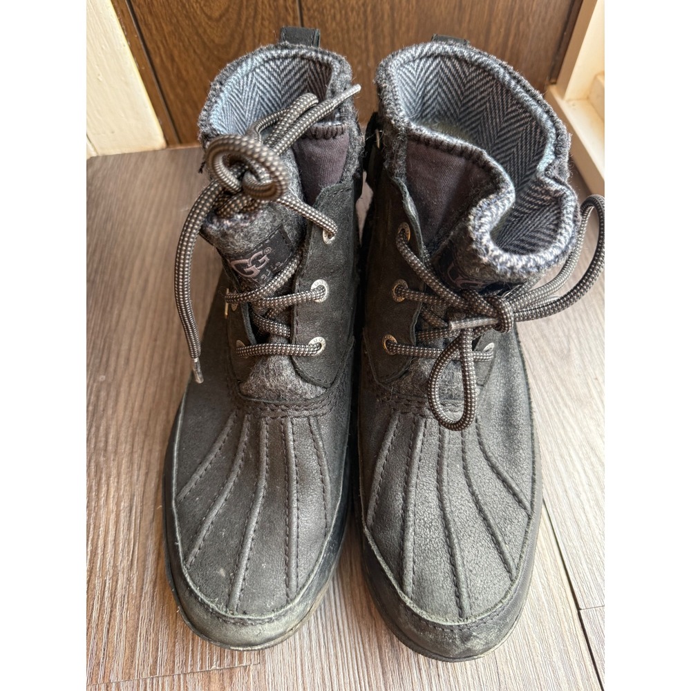 UGG Waterproof Duck Boots Black‎ Lace up Ankle Herringbone Cuff Size 8
